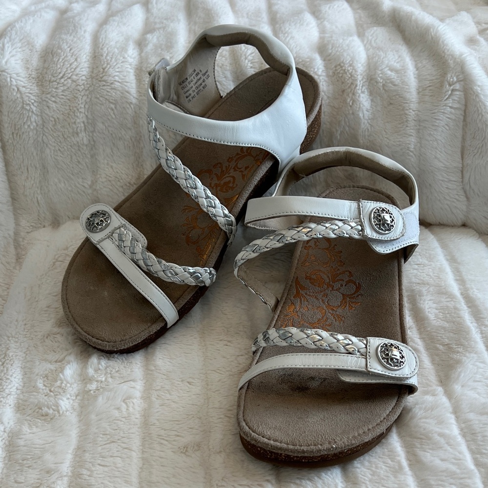 Aetrex White Braided-Strap Comfort Sandals
